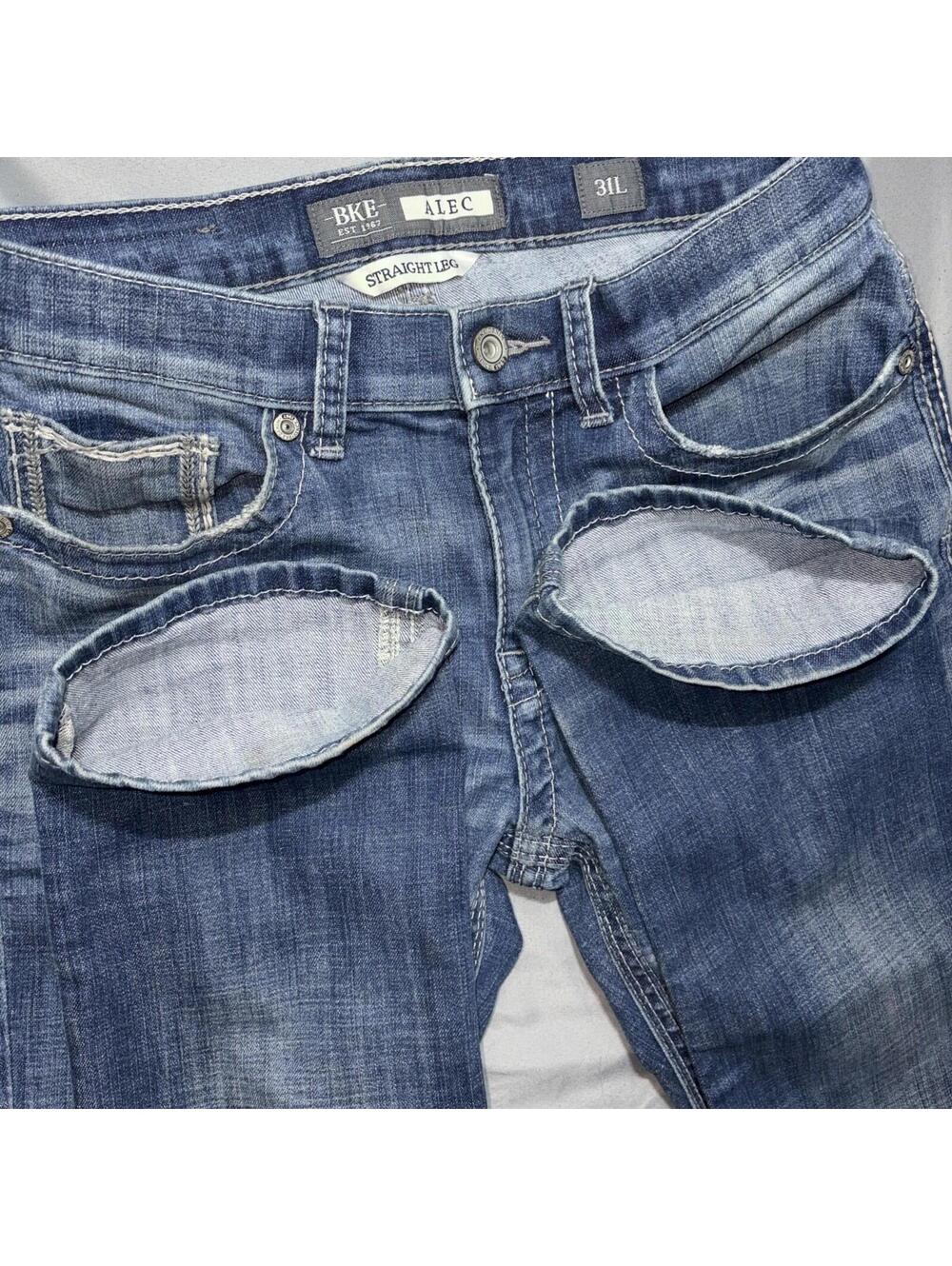 BKE Alec Jeans Straight Leg Mens 31 Long Distressed Blue Western Denim (31x37) - Picture 6 of 11